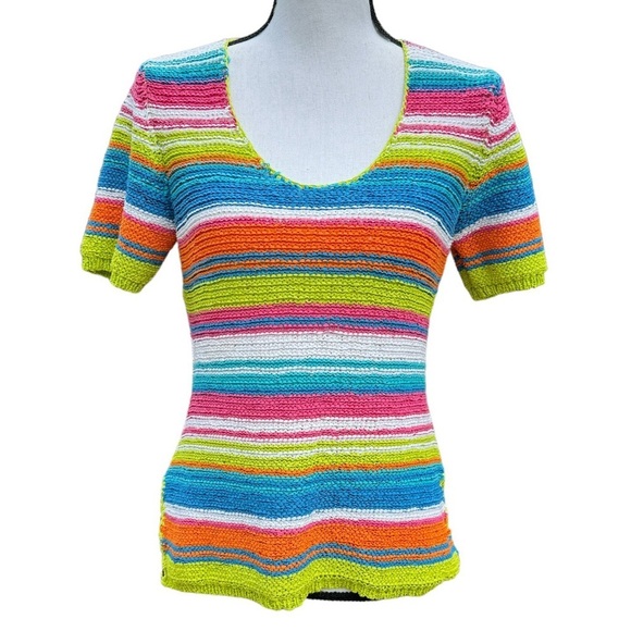 Karen Lesly Rainbow Striped Loop Top Size Medium Vintage - Picture 1 of 12